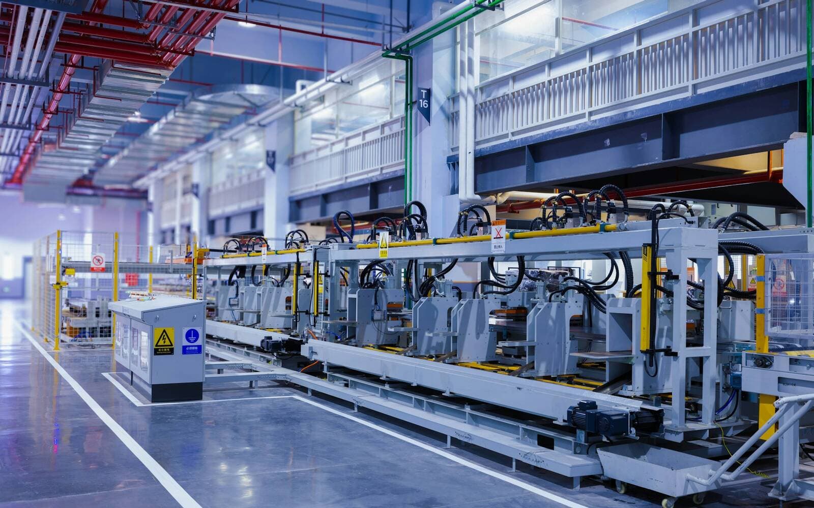 An automated production line on a factory floor